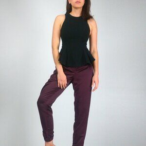 WHBM Burgundy Silky Satin Tulip Hem Pants, Holiday Party Going Out Outfit
